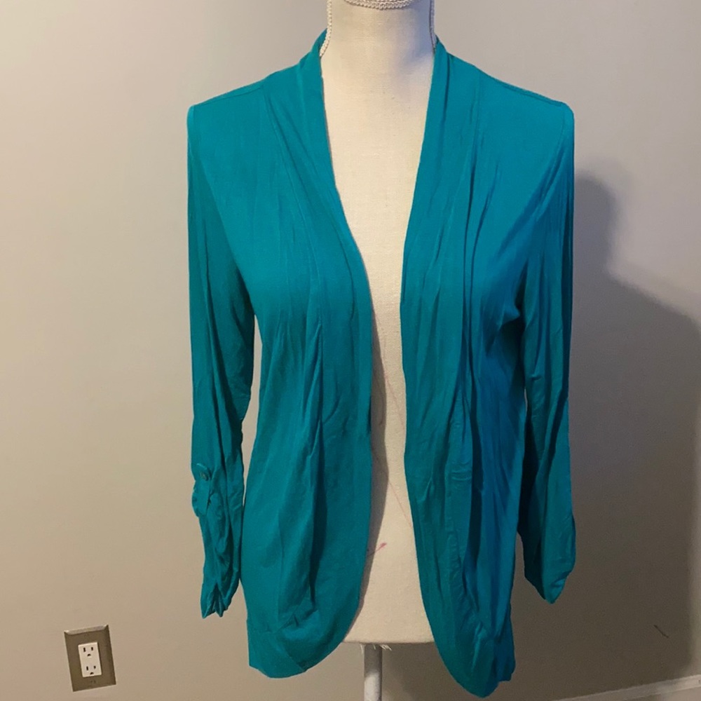Maternity Turquoise Open Front draped cardigan
